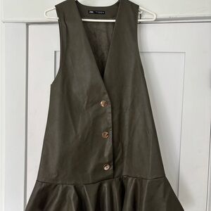 Zara Olive Green Sleeveless Faux Leather Dress